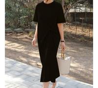 Robe longue d'été ample à manches courtes et col rond avec poches pour femme - Jupe longue d'été décontractée pour un usage quotidien (noir XXL)