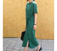Robe longue d'été ample à manches courtes et col rond avec poches pour femme - Jupe longue d'été décontractée pour un usage quotidien (vert, taille L)