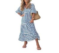 Robe longue d'été ample décontractée à col en V et manches mi-longues pour femme Motif géométrique bohème, Motif 4, L