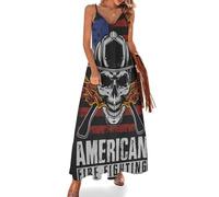 Robe Longue d'été décontractée et Sexy pour Femme, sans Manches, Motif tête de Mort de Pompier américain