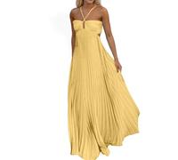 Robe longue d'été élégante, légère, sans manches, grande taille, couleur unie, douce et respirante, pour vacances, maison et loisirs, jaune, M
