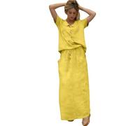Robe longue d'été élégante pour femme d'une seule couleur avec patchwork col rond sans manches avec ouverture, style ample et bohème décontracté pour la plage et les fêtes, citronier, XL