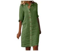 Robe Longue D'été en Lin Made in Italy Coton Femme Ete Champetre Été De Plage Chic Et Elegant Mariage Robes Femmes D Mi Grande Taille Chemise Manche Courte Bohème Fluide Boheme,1-B-Vert,XXL