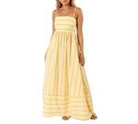 Robe Longue d'été Femme à Rayures sans Manches Bretelles Spaghetti Dos Nu avec Smocking découpe ajourée Coupe Fluide et évasee (FR/ES, Alpha/Lettres, M, Taille Normale, Taille Normale, Jaune)