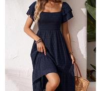 Robe longue d'été ManYin à imprimé intégral, col licou et volants, tenue de plage pour vacances pour femmes L,M,S,XL,XSUnicoloreTissu tissé