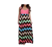 Robe longue d'été pour femme - Élégante - Sans manches - Rayures - Épaules dénudées - Robe de loisirs vintage - Grandes tailles - Robe de maternité - Robe chemise longue, Rose, S