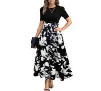 Robe longue d'été pour femme, motif floral, bretelles spaghetti, printemps, décontracté, bohème, fendue, plage, robe d'été longue et fluide, noir/blanc, XX-Large