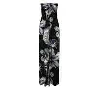 Robe longue d'été pour femmes, col bandeau imprimé, sans manches, décontractée, grande taille, imprimé floral, robe boobtube, robe fluide maxi, tenue de rue, mode urbaine, motif floral noir, 48-50