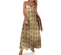 Robe Longue d'été sans Manches pour Femme, col en V, Bretelles Spaghetti, Longue et décontractée, Motifs Signes du Zodiaque Ethniques