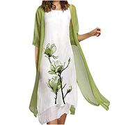 Robe longue deux pièces sans manches à imprimé floral avec cardigan, ample, décontractée, col rond, robe longue fluide, Vert menthe, Taille L