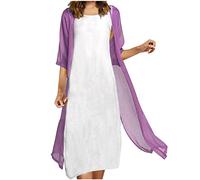 Robe longue deux pièces sans manches à imprimé floral avec cardigan, ample, décontractée, col rond, robe longue fluide, 2 x violet, Taille M