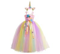 Robe longue d'Halloween pour filles avec coiffe et jupe tutu fleurie, pour enfants de 2 à 12 ans#M