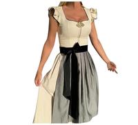 Robe longue Dirndl pour femme - En velours - Avec tablier en dentelle - 2 pièces - Élégante robe traditionnelle bavaroise - Robe élégante - Robe bavaroise raffinée pour la fête de la bière