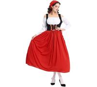 Robe longue Dirndl pour femme - Robe traditionnelle rouge - Robe traditionnelle élégante - Robe bavaroise moderne - Robe dirndl - Robe traditionnelle - Vêtements pour fête de la bière, #01-rouge, XL