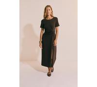 Robe longue drappée en coton avec fente - Rumino - L - Brown - Femme - Etam