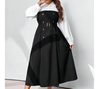 Robe longue élégante à double boutonnage, col cranté, blocs de couleurs pour femmes de grande taille. Tenue de femme parfaite pour les déplacements en automne 0XL,1XL,2XL,3XL,4XLBlocs de couleur,Unico