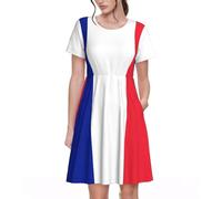 Robe longue élégante avec drapeau français - Manches courtes - Avec poches latérales, Noir , M