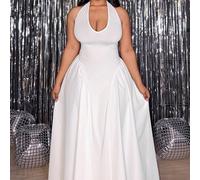 Robe longue élégante blanche pour fête d'été, grande taille, sans manches, col en V, avec lien autour du cou, style bohème, pour mariage, soirée et saison de remise des diplômes, robe Y2K 0XL,1XL,2XL,
