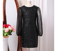 Robe longue élégante en tulle et sequins pour préadolescentes, idéale pour les déplacements et les fêtes en automne, au printemps et en hiver, robe noire, robe de soirée 8Y,9Y,10Y,11Y,12YGéométriqueÉt
