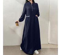 Robe longue élégante et modeste de style arabe avec fermeture éclair, manches longues, poches, décontractée et sportive pour un usage quotidien/travail/retour à l'école. Robes arabes de longueur maxi 
