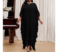 Robe longue élégante et modeste pour le printemps et l'été, avec encolure dégagée, manches chauve-souris à volants, ourlet à volants. Convient pour les fêtes, les cocktails, les concerts et les festiv