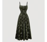 Robe longue élégante gothique avec bordure en dentelle pour femmes, Eve, robe de soirée et de rendez-vous, vert foncé, tenue formelle, tenue de vacances, automne L,M,S,XL,XS,XXL,XXS,XXXL,XXXXLBlocs de