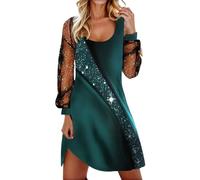 Robe longue élégante transparente à paillettes avec jupe fluide pour fêtes et soirées, vert, M