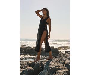 Robe longue en coton avec détail bijou - Beastly Beach - M/L - Noir - Femme - Etam