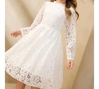 Robe longue en dentelle blanche avec broderie florale pour filles, robe de cérémonie pour le printemps/l'été, robe de demoiselle d'honneur pour mariage, anniversaire, robe midi en polyester léger méla