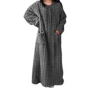Robe longue en flanelle pour femmes taille plus avec manches longues et poches pour l'hiver, peignoir douillet en polaire pour dormir, pull d'intérieur, gris, M