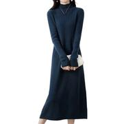 Robe longue en laine tricotée au-dessus du genou pour femme - Coupe ample - Col mi-haut - Longueur ras du sol - Taille empire, Cylan, M