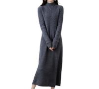 Robe longue en laine tricotée au-dessus du genou pour femme - Coupe ample - Col mi-haut - Longueur ras du sol - Taille empire, Gris foncé 9., M