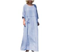 Robe Longue en Lin Femme Été Pas Cher Robes Chic et Elegant Max Dress Manches Longues Décontracté A-Linie Swing Robe de Plage Couleur Unie Léger et Respirant Robe Midi Longue Tunique Fluide Dresses