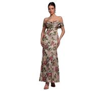 Robe longue en mousseline col bÃ©nitier femme Goddiva Maxi Beige 44