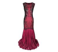 Robe longue en mousseline de soie à paillettes pour le carnaval - Coupe ajustée - Robe de mariée - Robe d'invité de mariage pour femme, rouge, L