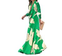 Robe longue en satin pour femme avec col en V profond et manches longues Vert, GN2., M