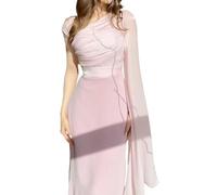Robe longue en soie lisse et amincissante for femme, nouvelle collection printemps 2025, douce et élégante, à manches longues(Pink,L)