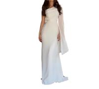 Robe longue en soie lisse et amincissante for femme, nouvelle collection printemps 2025, douce et élégante, à manches longues(White,XL)