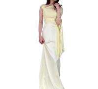 Robe longue en soie lisse et amincissante for femme, nouvelle collection printemps 2025, douce et élégante, à manches longues(Light yellow,L)