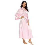 Robe longue en soie pour femme, légère et longue, en satin, robe de nuit pleine longueur, Rose (Pure Pink), XXL/3XL