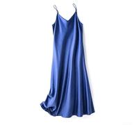 Robe longue en soie synthétique pour femme avec col en V et idéale pour les soirées, les cocktails et les occasions en boîte Bleu foncé Taille M