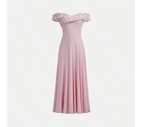 Robe longue en tricot élégante pour adolescentes avec appliqués floraux en satin et design épaules dénudées, convient pour les mariages, anniversaires, bals de promo, demoiselles d'honneur, dîners de 