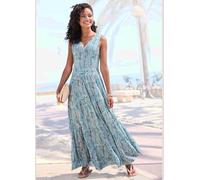 Robe longue encolure en v - Vivance - turquoise-rose-crème imprimé TURQUOISE-ROSE-CRÈME IMPRIMÉ 40