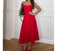 Robe longue et ample avec fines bretelles élégante pour femmes, adaptée pour sorties, soirées, parties d'automne et d'été, convient également pour thé. L,M,S,XL,XSUnicoloreTissu tissé