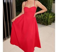 Robe longue et ample avec fines bretelles élégante pour femmes, adaptée pour sorties, soirées, parties d'automne et d'été, convient également pour thé. L,M,S,XL,XSUnicoloreTissu tissé
