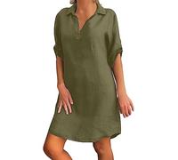 Robe Longue été Femme Fluide Une épaule Demi Manches Chauve-Souris Solide Robes décontractées en Vrac Sangle en métal Plage Mini Robe de Soleil Robe Coton Grande Taille Robe Soiree