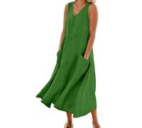 Robe Longue Ete-Robe D'éTé sans Manches à Col en V pour Femme, Couleur Unie, éLéGante, Ample, DéContractéE, avec Poches, Confortable Et éLéGante, IdéAle Au Quotidien