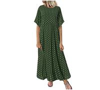 Robe Longue Femme à Imprimé Pois, Robe Ete Manches Courtes Col Rond Grande Taille Chic Et éLéGant Dress DéContracté Ample LéGer Fluide pour FêTe SoiréE Party Plage Voyage Vacances Quotidien