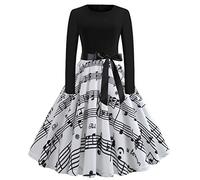 Robe Longue Femme à Manches Longues Et Col Rond Grande Taille Robe Vintage Femme avec Imprimé Musique Rétro Festival Fête Cérémonie