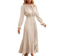 Robe Longue Femme à Pois, Robe De Soiree Manche Longue-Robe Chic Et Elegant Col V Casual Robes Automne Et Hiver Coupe AjustéE Classique Pour Cocktail Ceremonie Mariage InvitéE Dress